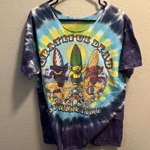 Grateful Dead Time Beach Bear Shirt Liquid Blue Men's L Double Sided T-shirt